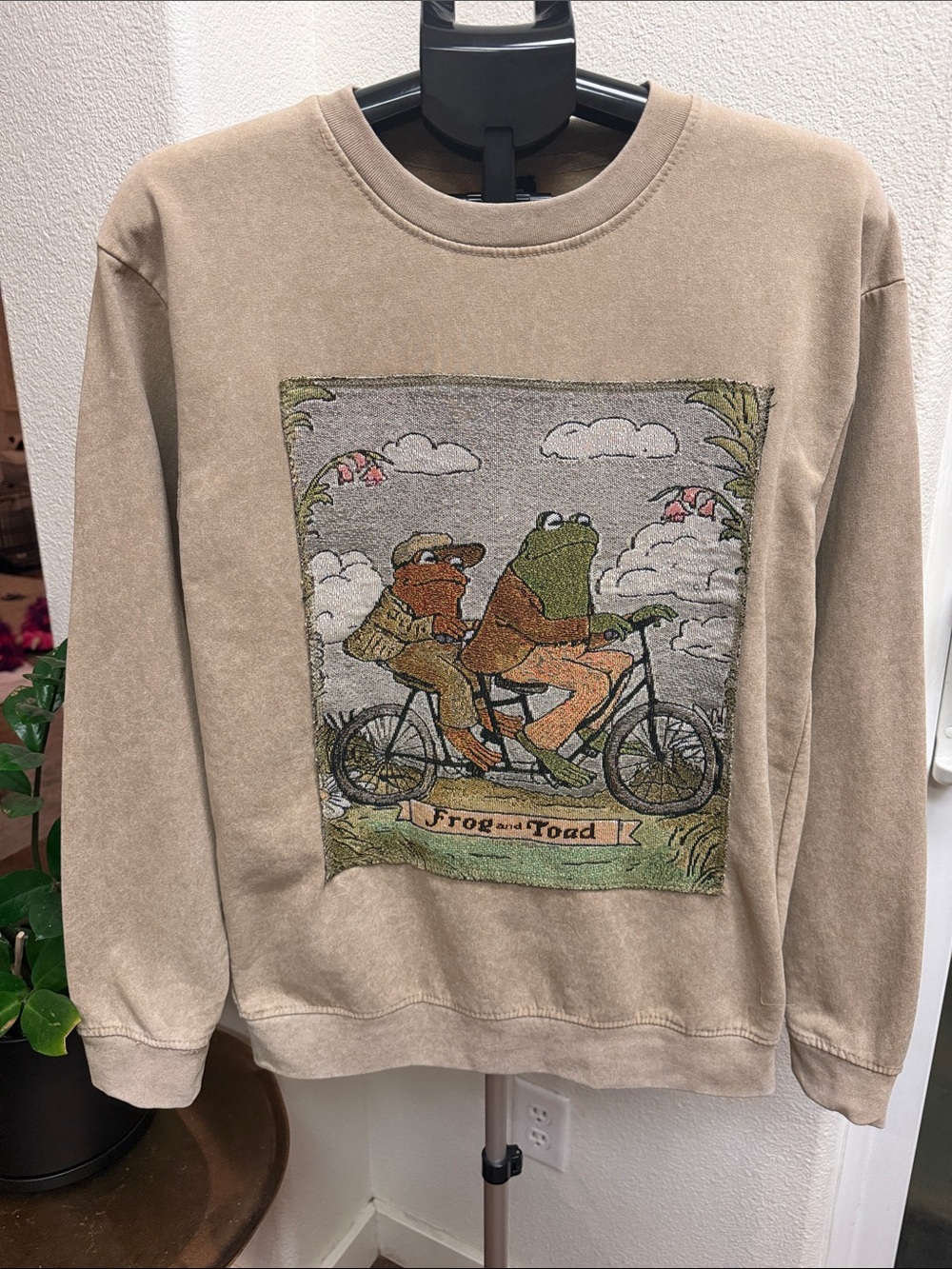 Frog and Toad Together Tapestry Patch Crewneck Sweatshirt Sand S Cottagecore